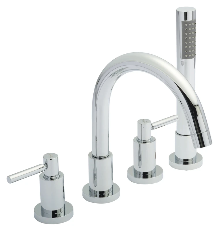 Hudson Reed TEL334S Tec Lever ǀ Modern Bathroom Minimalist Double Lever Handle 4 Tap Hole Bath Shower Mixer Tap with Swivel Spout, Shower Kit and Hose Retainer, 237mm x 325mm , Chrome