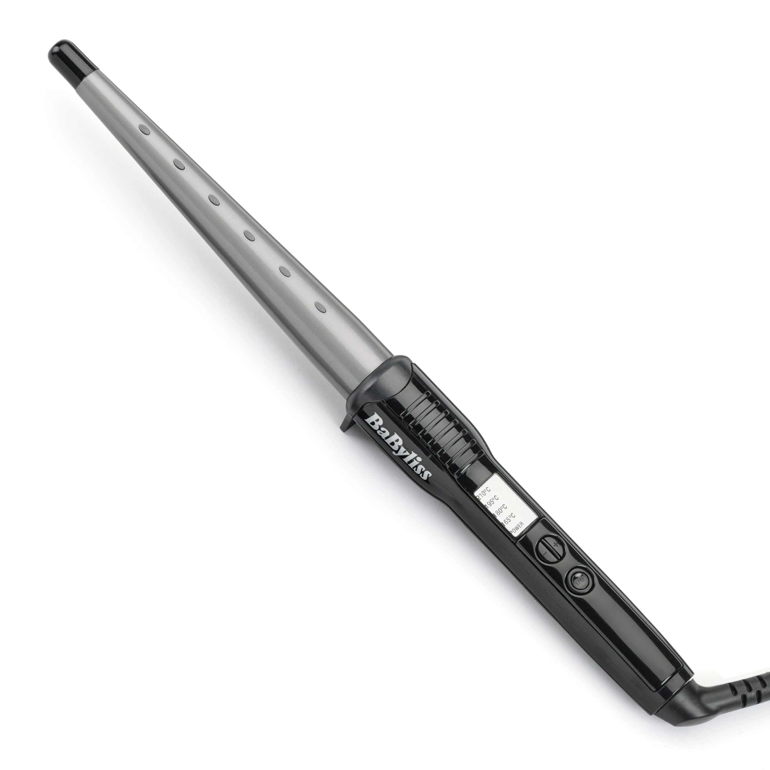 BaByliss Ceramic Curling Wand Pro - 13-25mm Hair Curler for Natural Waves and Curls, Ceramic, 5 Heat Settings 150°C to 210°C, Grey & Black, 2285CU