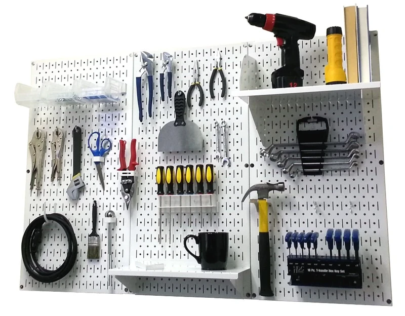 Wall Control Pegboard Organizer 4 ft. Metal Pegboard Standard Tool Storage Kit with White Toolboard and White Accessories
