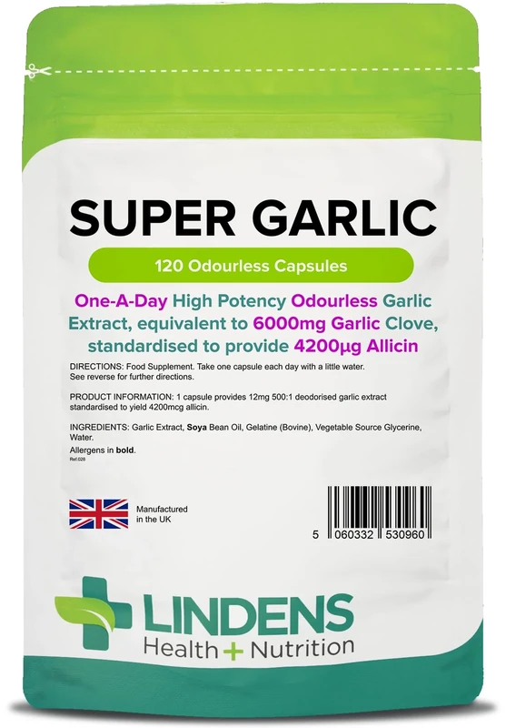 Lindens Super Garlic 6000mg - 120 Odorless High-Potency Capsules