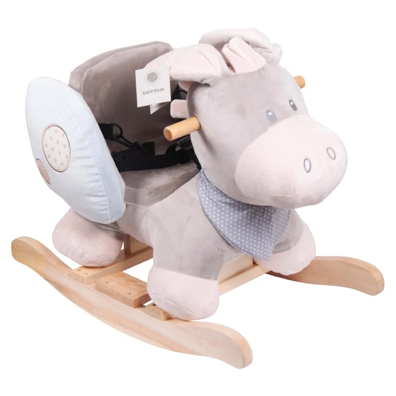Nattou Wooden Rocking Animal Toy, Fully Padded Seat, Side Supports, Safety Belt, Handles For Small Hands, PETA-Approved Vegan, 100 Percent Super Soft Polyester, 10-36 Months, Donkey Cappuccino