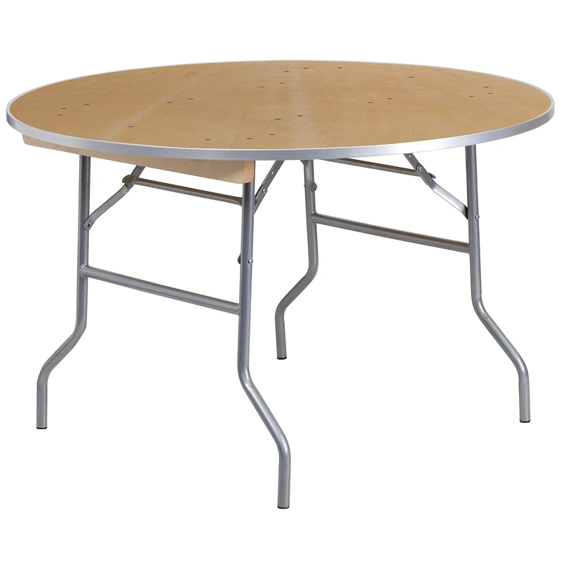 Flash Furniture Fielder 4-Foot Round HEAVY DUTY Birchwood Folding Banquet Table with METAL Edges