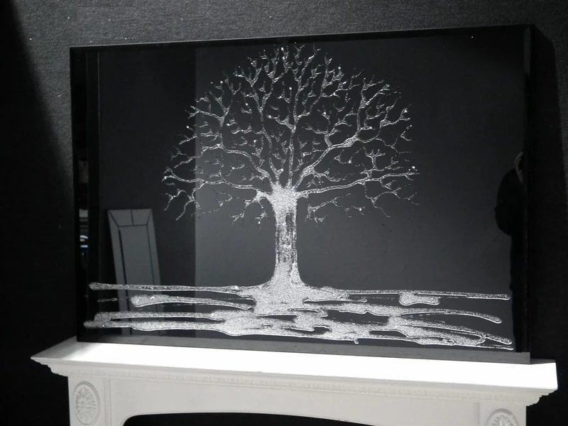 Large Black Bevelled Glass Glitter and Crystal Tree Piece 4ft x 2ft8 120cm 80cm