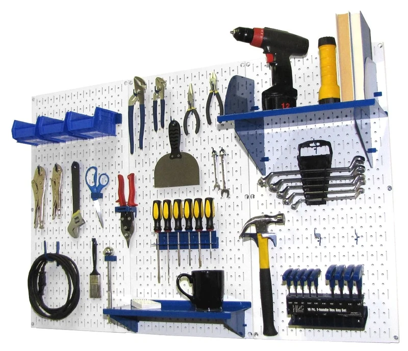 Wall Control Pegboard Organizer 4 ft. Metal Pegboard Standard Tool Storage Kit with White Toolboard and Blue Accessories