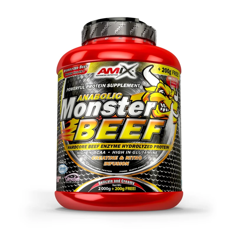 Amix - Monster Beef Protein - Dietary Supplement - Performance Enhancement - Whey Protein - Glutamine Powder - Nutrition - Beef Protein - Chocolate Flavor - 2 kg Tub