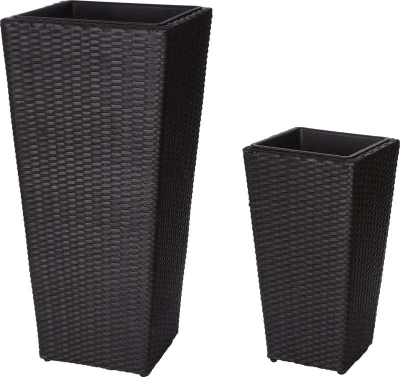 Gartenfreude 4000-1051-001 Plant Pot Covers Plastic Wicker 37 x 37 x 77 cm / 28 x 28 x 51 cm with Waterproof Plastic Insert Anthracite