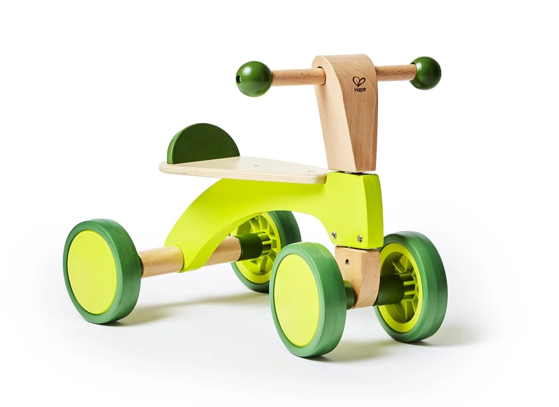 Hape Ride-On Balance Bike, Sustainable Wood, Scoot-Around” Balance Bike, 4-Wheeled, Rubber Tyres, For Toddlers And Up, Bright Green. 12m - 4yrs
