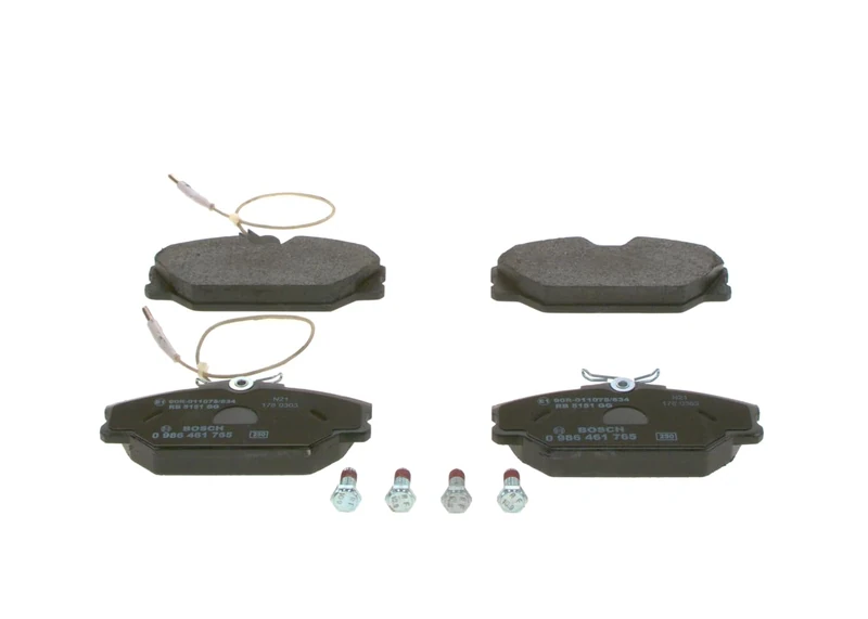 Bosch BP613 - Brake Pads Car Front Axle - Bosch Quality - Reduced Noise and Dust - ECE-R90 Certified - Copper-Free - 1 Set of 4 Pads - With Accessories
