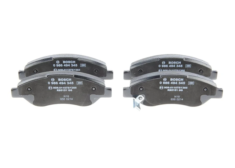 Bosch BP1253 - Brake Pads Car Front Axle - Bosch Quality - Reduced Noise and Dust - ECE-R90 Certified - Copper-Free - 1 Set of 4 Pads