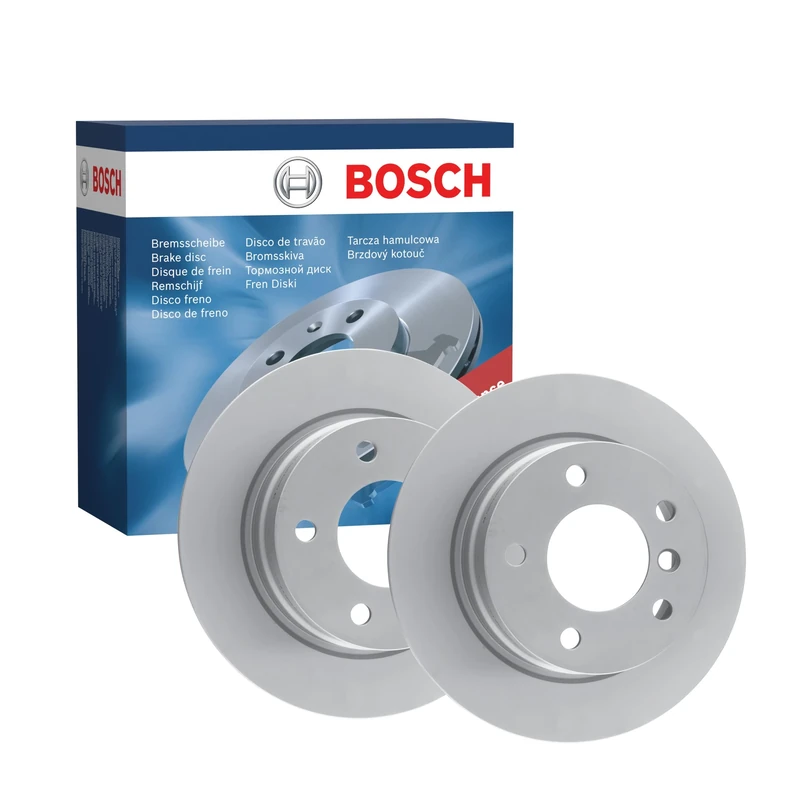 Bosch BD1354 Brake Disc Set - 280 mm Solid High-Carbon Discs - Rear Axle - ECE-R90 Certified - Great Cooling and Advanced Corrosion Protection - 1 Set of 2 Discs