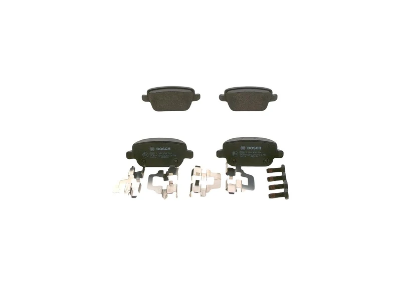 Bosch BP1150 - Brake Pads Car Rear Axle - Bosch Quality - Reduced Noise and Dust - ECE-R90 Certified - Copper-Free - 1 Set of 4 Pads - With Accessories - Image 1