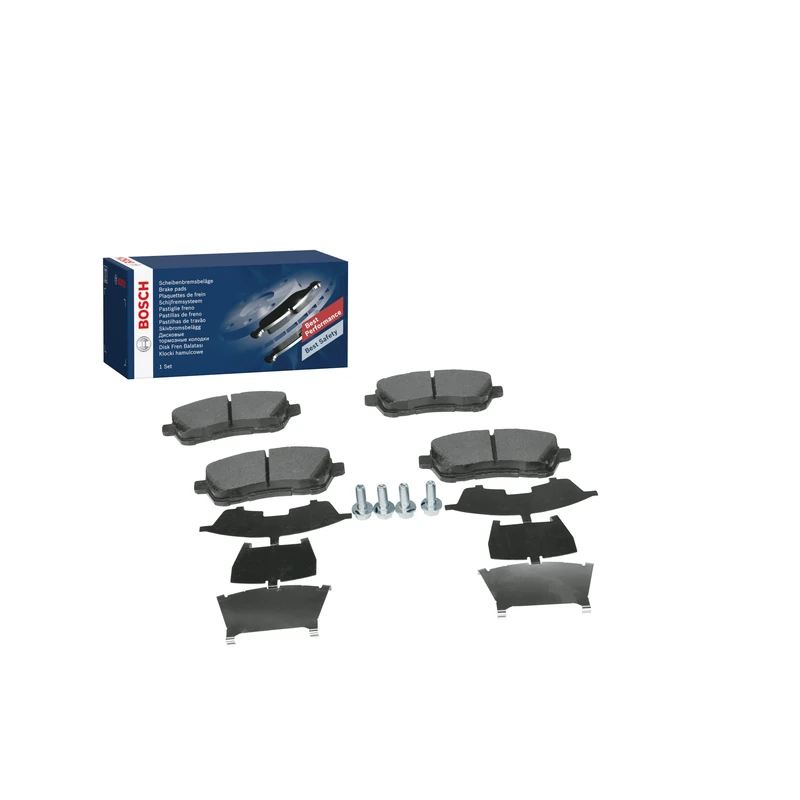 Bosch BP1137 - Brake Pads Car Front Axle - Bosch Quality - Reduced Noise and Dust - ECE-R90 Certified - Copper-Free - 1 Set of 4 Pads - With Accessories
