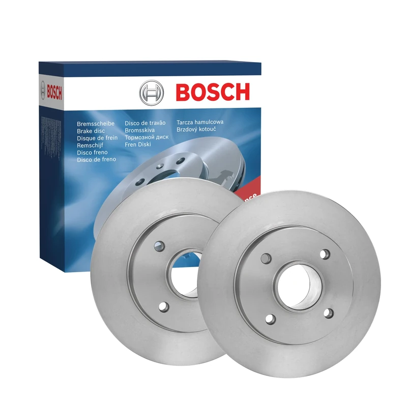Bosch BD1290 Brake Disc Set - 249 mm Solid Discs - Rear Axle - ECE-R90 Certified - Reliable Braking, Stable Performance, Corrosion Protection - 1 Set of 2 Discs