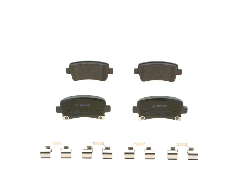 Bosch BP1190 - Brake Pads Car Rear Axle - Bosch Quality - Reduced Noise and Dust - ECE-R90 Certified - Copper-Free - 1 Set of 4 Pads - With Accessories
