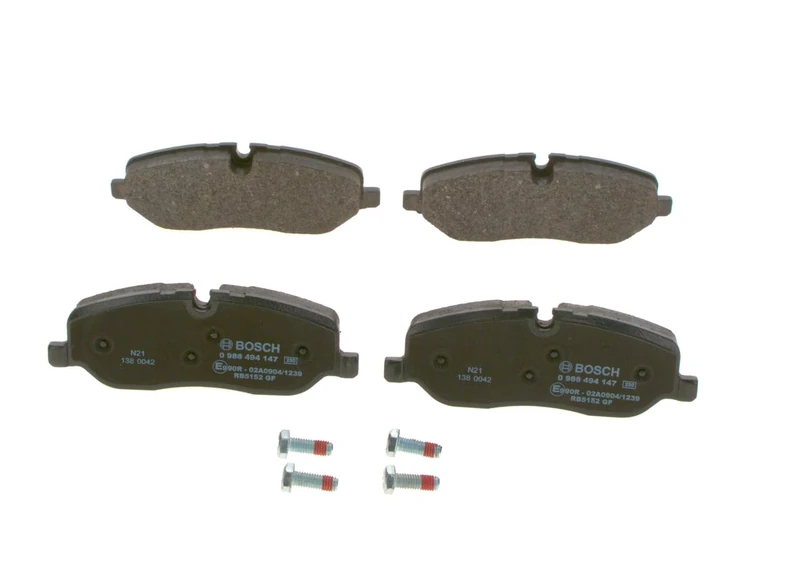 Bosch BP1058 - Brake Pads Car Front Axle - Bosch Quality - Reduced Noise and Dust - ECE-R90 Certified - Copper-Free - 1 Set of 4 Pads - With Accessories