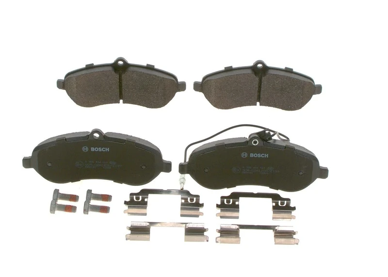 Bosch BP1074 - Brake Pads Car Front Axle - Bosch Quality - Reduced Noise and Dust - ECE-R90 Certified - Copper-Free - 1 Set of 4 Pads - With Accessories