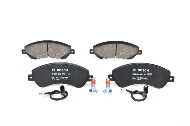 Bosch BP1171 - Brake Pads Car Front Axle - Bosch Quality - Reduced Noise and Dust - ECE-R90 Certified - Copper-Free - 1 Set of 4 Pads - With Accessories