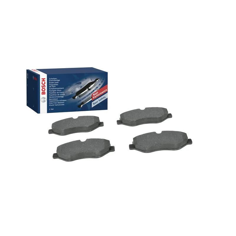 Bosch BP1031 - Brake Pads Car Front Axle - Bosch Quality - Reduced Noise and Dust - ECE-R90 Certified - Copper-Free - 1 Set of 4 Pads - With Accessories