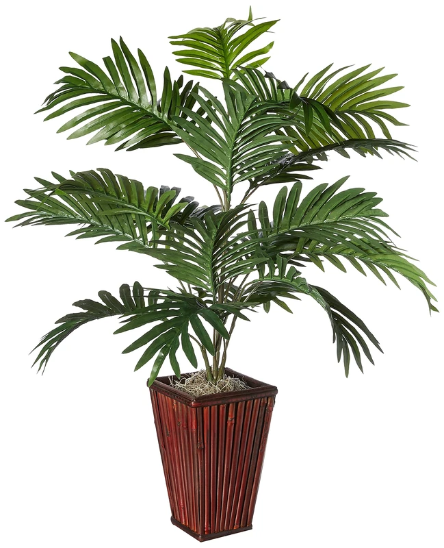Nearly Natural 6675 Areca Palm with Bamboo Vase Decorative Silk Plant, Green,7.5" x 9" x 30"
