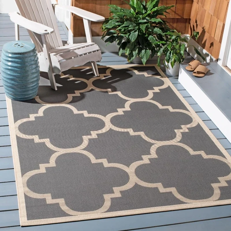 Safavieh Trellis Indoor/Outdoor Woven Rectangle Area Rug, Courtyard Collection, CY6243, in Grey / Beige, 160 X 231 cm for Garden, Patio or Any Outdoor Space
