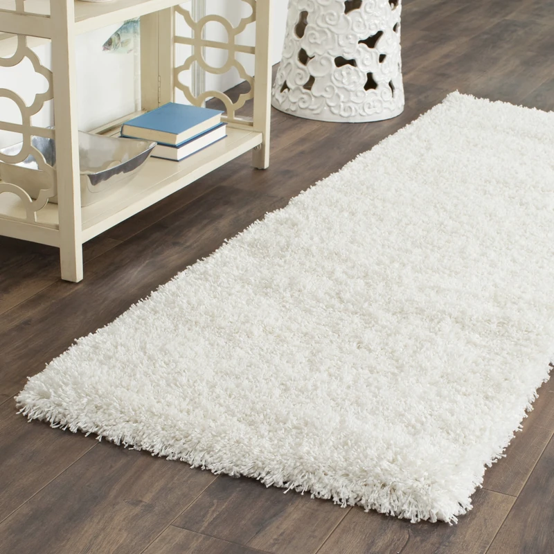 Safavieh Shaggy Indoor Woven Runner Area Rug, California Shag Collection, SG151, in White, 69 X 213 cm for Living Room, Bedroom or Any Indoor Space