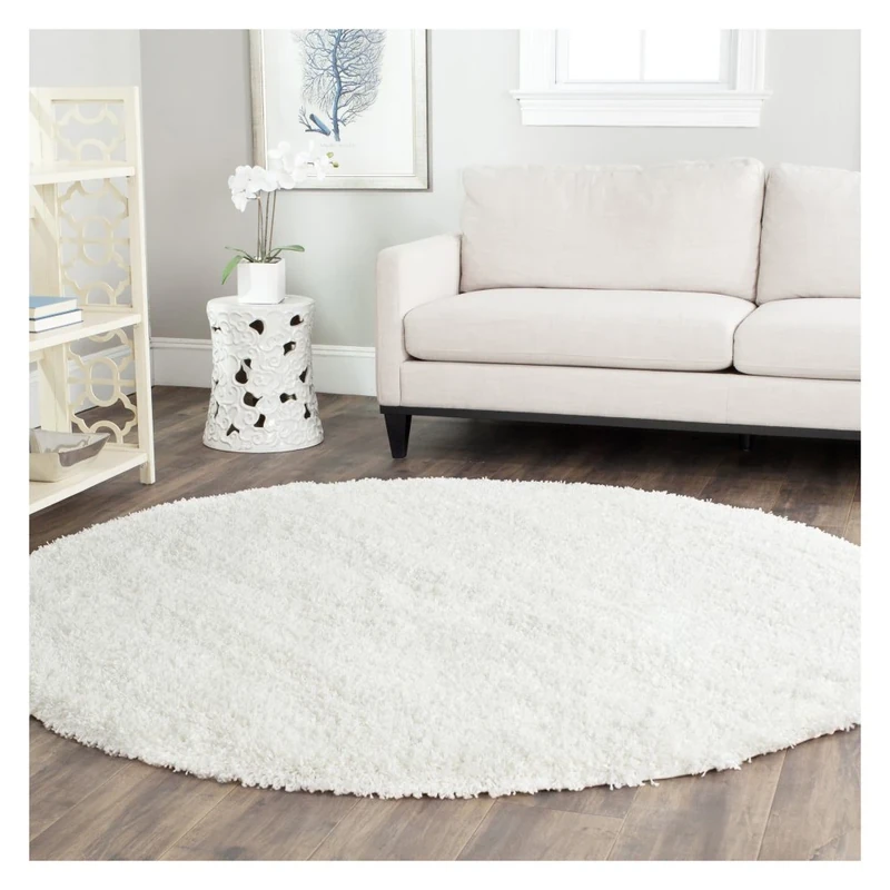 Safavieh Shaggy Indoor Woven Round Area Rug, California Shag Collection, SG151, in White, 122 X 122 cm for Living Room, Bedroom or Any Indoor Space