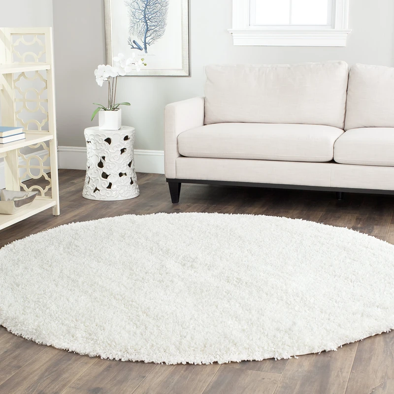 Safavieh Shaggy Indoor Woven Round Area Rug, California Shag Collection, SG151, in White, 201 x 201 cm for Living Room, Bedroom or Any Indoor Space