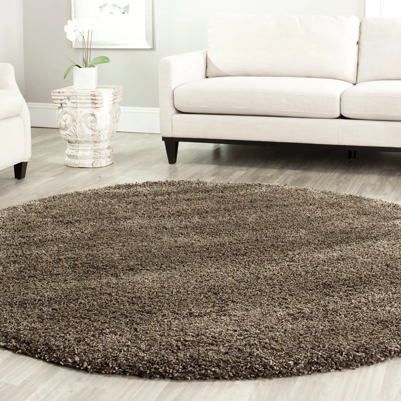 Safavieh Shaggy Indoor Woven Round Area Rug, California Shag Collection, SG151, in Mushroom, 201 x 201 cm for Living Room, Bedroom or Any Indoor Space