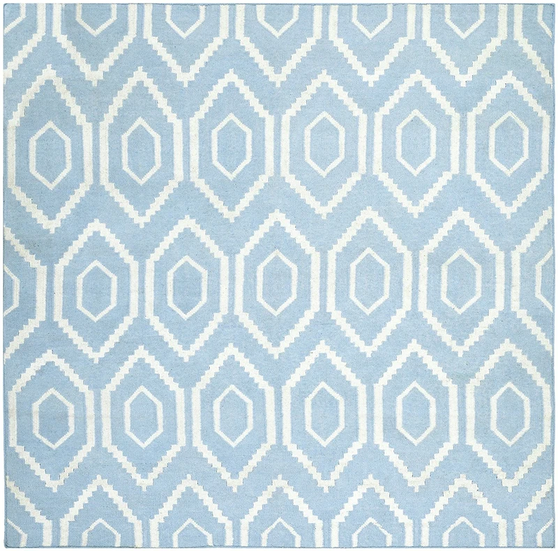 Safavieh Contemporary Indoor Flatweave Square Area Rug, Dhurrie Collection, DHU556, in Blue / Ivory, 183 X 183 cm for Living Room, Bedroom or Any Indoor Space