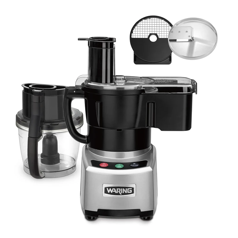 Waring 700W Food Processor 3.8 Litre (WFP16SCK), Metallic Grey, Speed 1725rpm, Single Speed & Pulse - S-Blade, Slicer, Shredder & Whipping Disc Accessories Supplied - Push-Button Operation | GG561