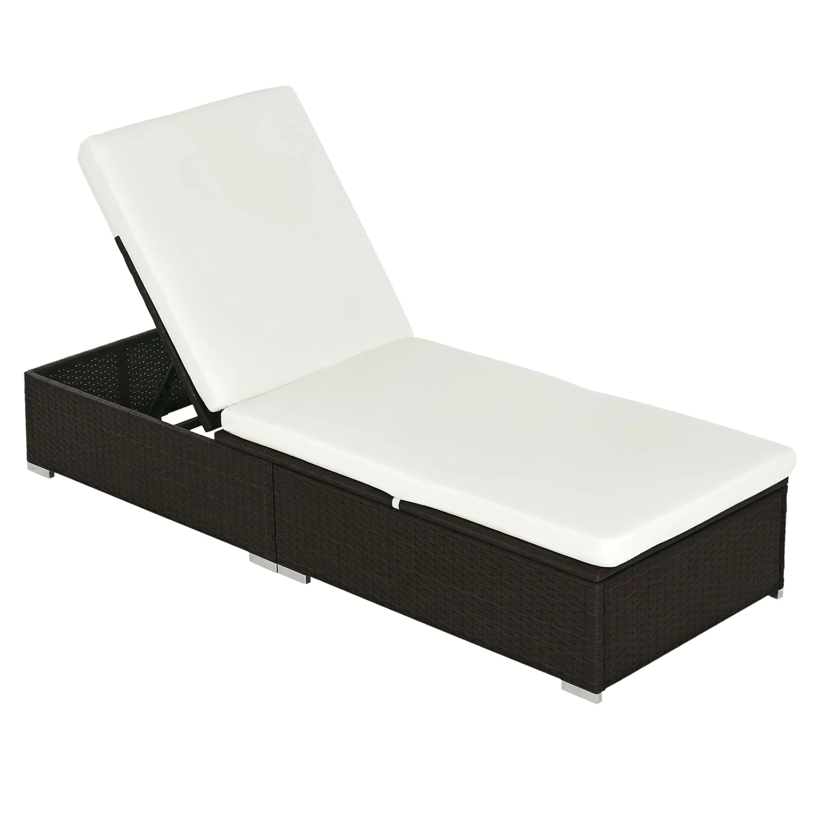 Outsunny PE Rattan Sun Lounger, Five-level Adjustable Recliner Bed Chair with Soft Padded Cushion for Patio, Garden, Mixed Brown