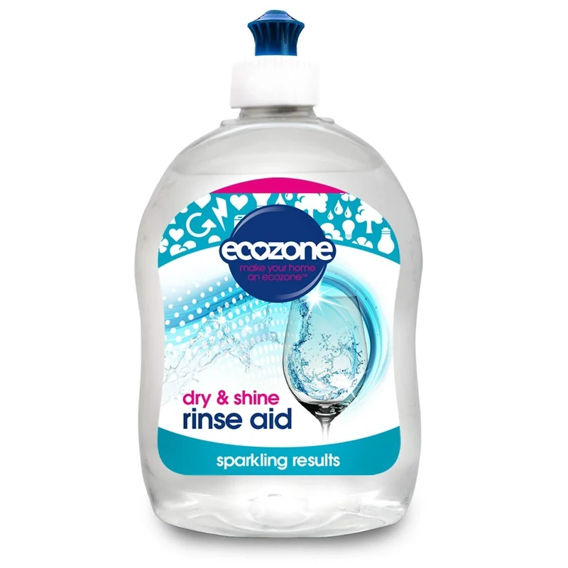 EcoZone Rinse Aid, Natural Rinsing Aid for Dishwashers, Dry & Shine Gentle Formula for Sparkling & Streak-Free Results, Leaves Glass & Crockery Hygienically Clean, Vegan Friendly Solution (500ml)