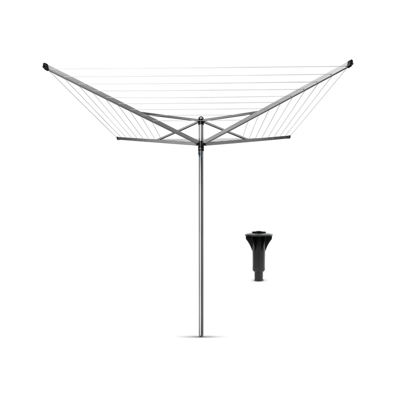 Brabantia - Topspinner - 40 Metres of Clothes Line - UV-Resistant & Non-Slip Lining - Smooth Turns - Umbrella System - Rotary Dryer with Concrete Tube 45 mm - Metallic Grey - ø 271 cm