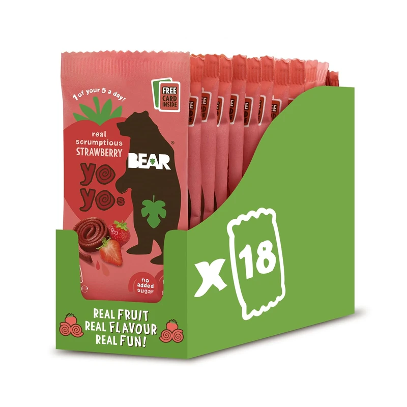 BEAR Strawberry Yoyos - Dried Fruit Rolls - Healthy - Vegan - 20g (18 packs)