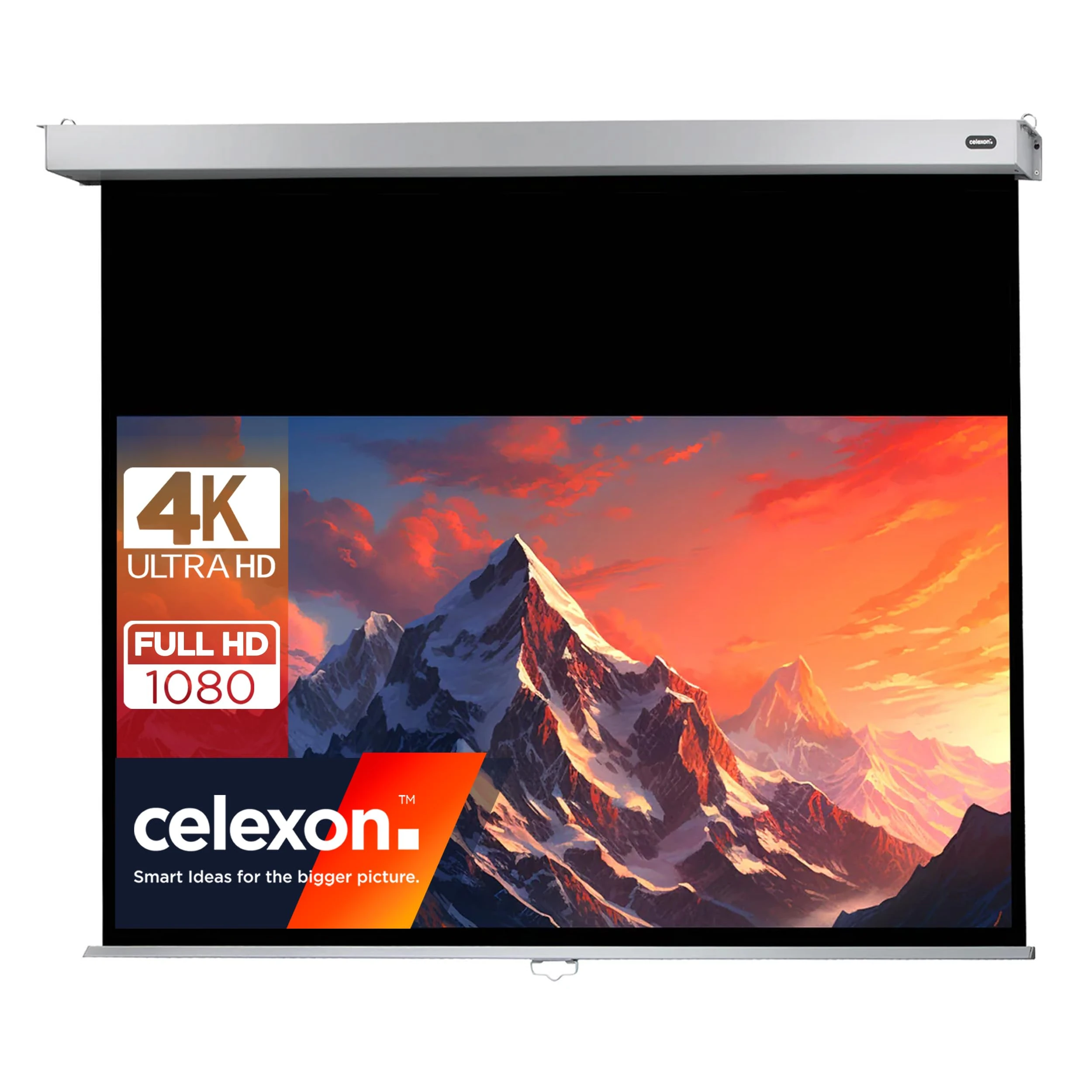 celexon Professional Plus Manual screen 80" | 180x102 cm 16:9 | Manually extendable 4K, full HD projector screen for office presentations & home cinema projections | wall & ceiling mounting
