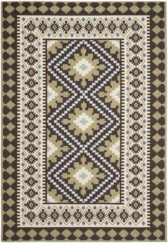 Safavieh Bold & Bright Indoor Woven Rectangle Area Rug, Veranda Collection, VER099, in Chocolate / Green, 201 X 290 cm for Living Room, Bedroom or Any Indoor Space