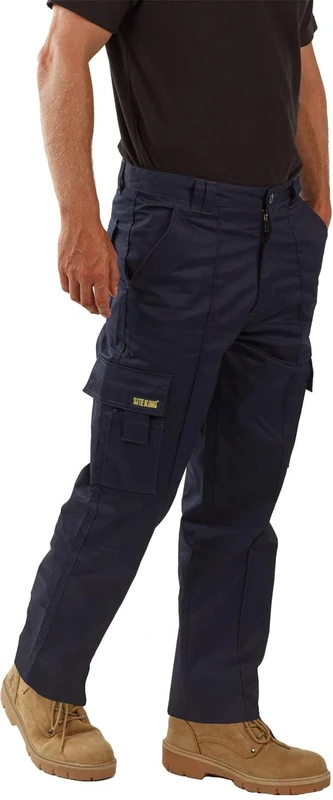 SITE KING Mens Cargo Combat Work Trousers - Navy - Image 1