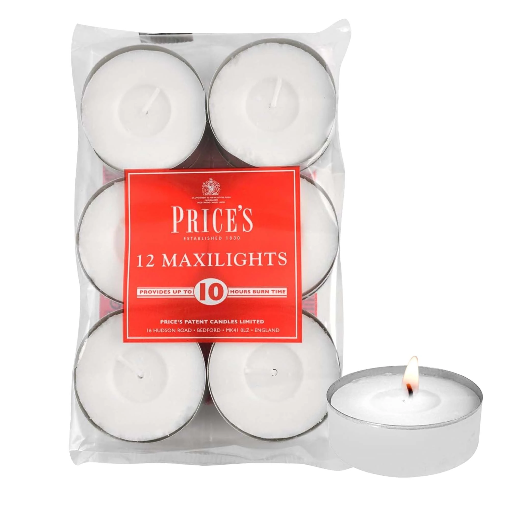 Price's - Maxi Tealights - Pack of 12 - Unscented - 10 Hour Burn Time - Quality White Wax