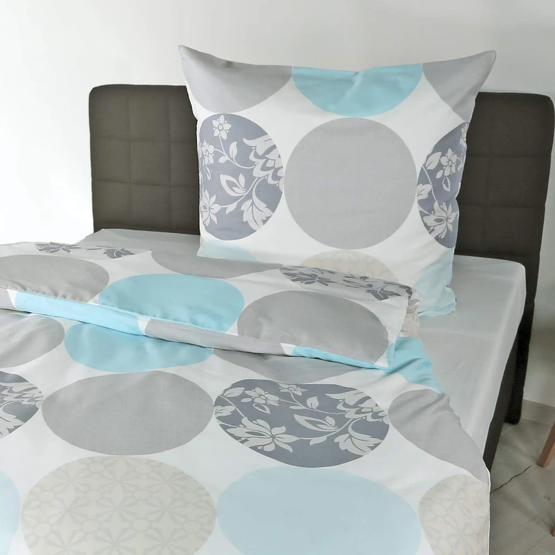 Bierbaum 6383_02 Maco Satin Bed Linen Turquoise 02, Satin, multicoloured, 155 cm x 220 cm