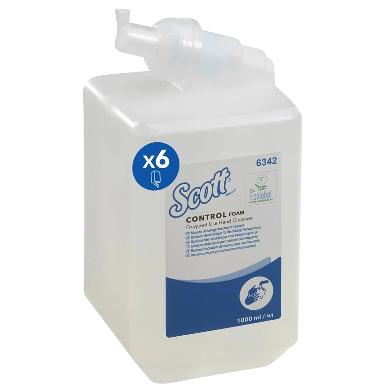 Scott Control Foam Hand Cleanser 6342, Unscented, Clear, for Frequent Use – Gentle Foaming Soap for High Hygiene Standards, 6 x 1L Refills (6 Litres Total)