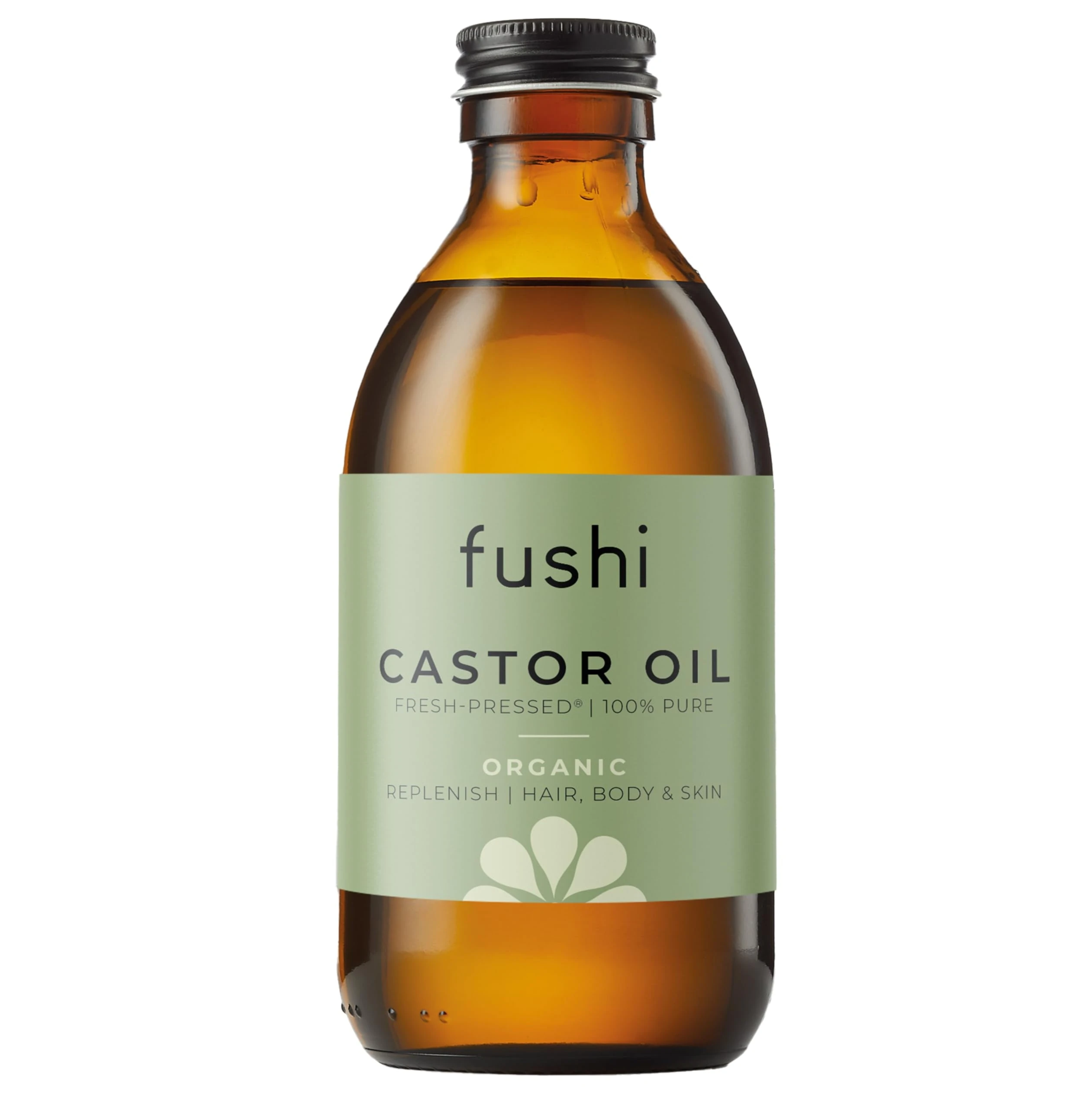Fushi Organic Castor Oil 250ml Glass Bottle 100% Pure Cold & Fresh-Pressed For Dry Skin & Hair Growth, Eyelashes & Eyebrows Hexane Free Natural Food-grade Sustainably Sourced