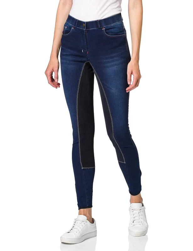 HKM Girl's Summer Denim 3/4 Alos seat Riding Breeches, Jeans Blue/Deep Blue, 10/11 Years