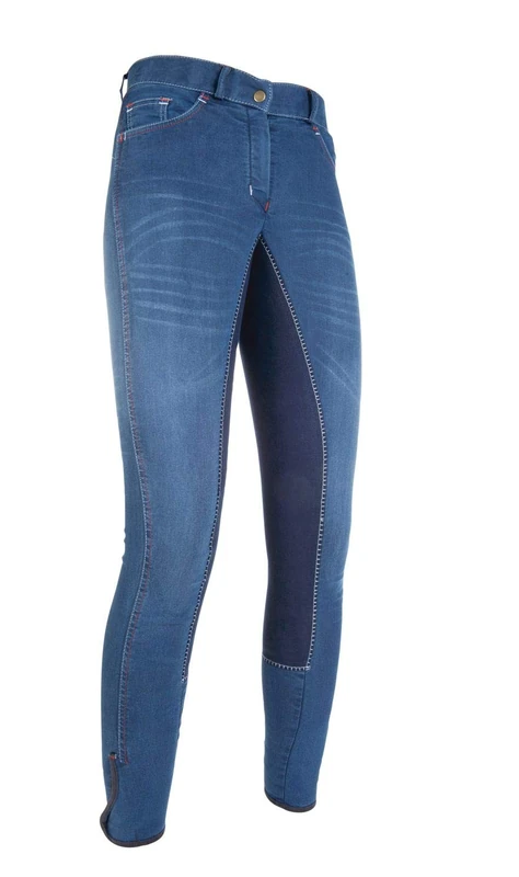 HKM Girl's Summer Denim 3/4 Alos seat Riding Breeches, Jeans Blue/Deep Blue, 13/14 Years