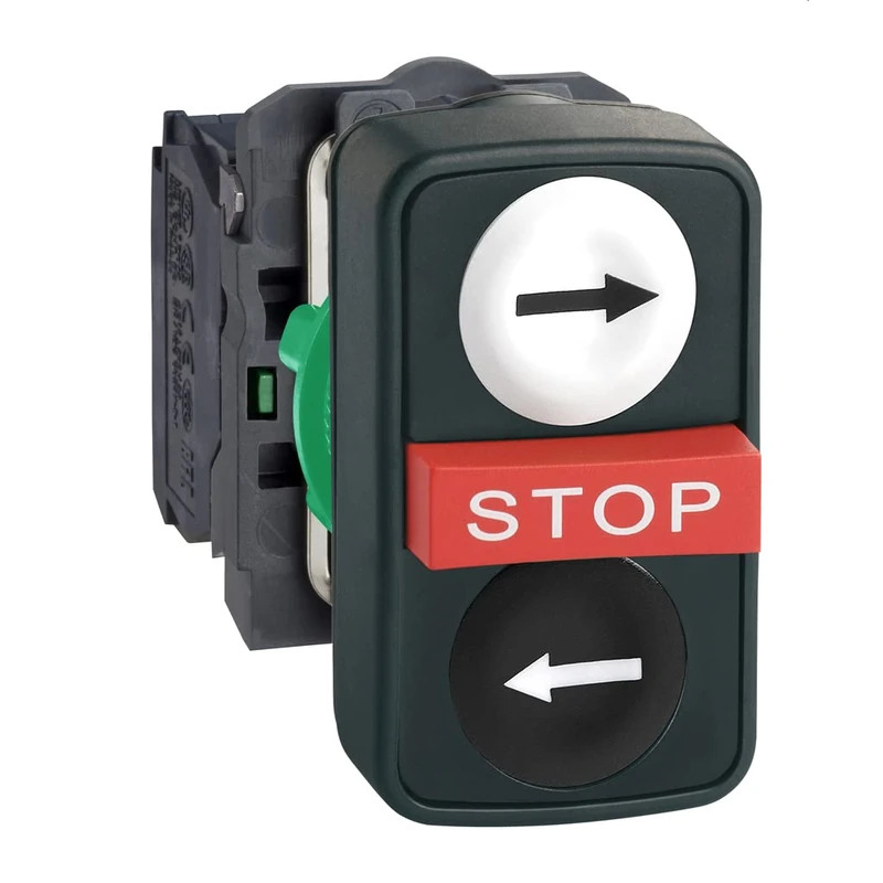Schneider Electric white flush/red projecting/black flush triple-headed pushbutton Ø22 1NO+1NC+1NO