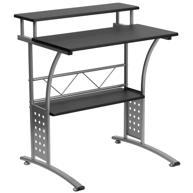 Flash Furniture Computer Desk, Office Desk with Black Laminate Top, Sturdy and Compact Home Office Desk with Silver Frame and Storage Shelf,59.69 x 71.12 x 83.82 cm