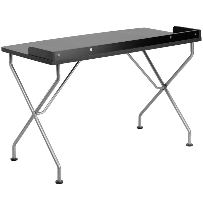 Flash Furniture Computer Desk, Metal, Black Laminate Top/Silver Frame, 126.36499999999999 x 64.77 x 6.35 cm