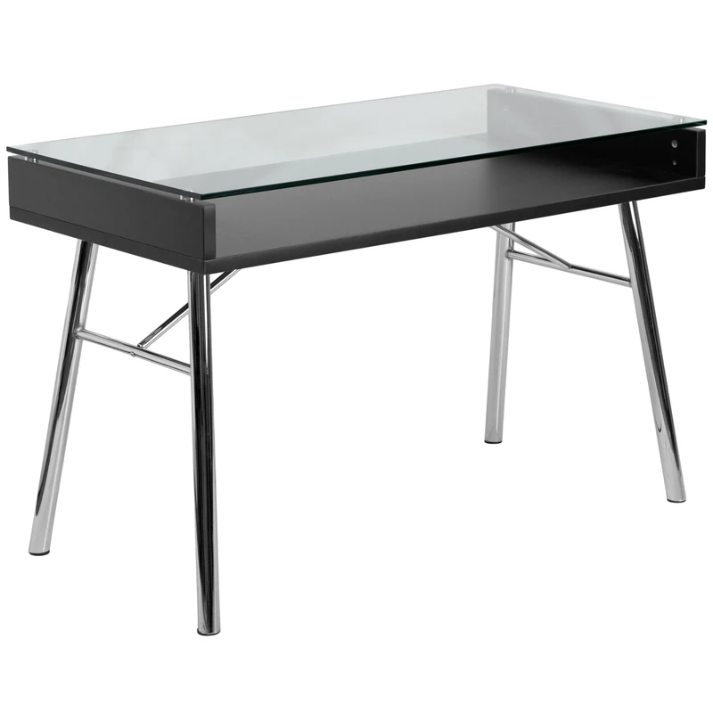 Flash Furniture Bretford Desk, Metal, Clear Glass Top/Chrome Frame, 128.27000000000001 x 68.58 x 13.97 cm