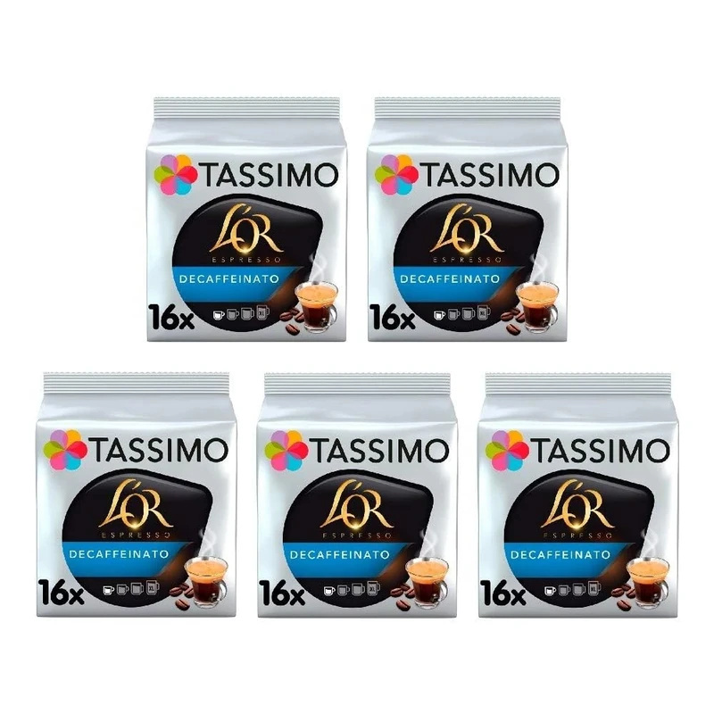 Tassimo L'OR Espresso Decaffeinato Coffee Pods x16 (Pack of 5, Total 80 Drinks)