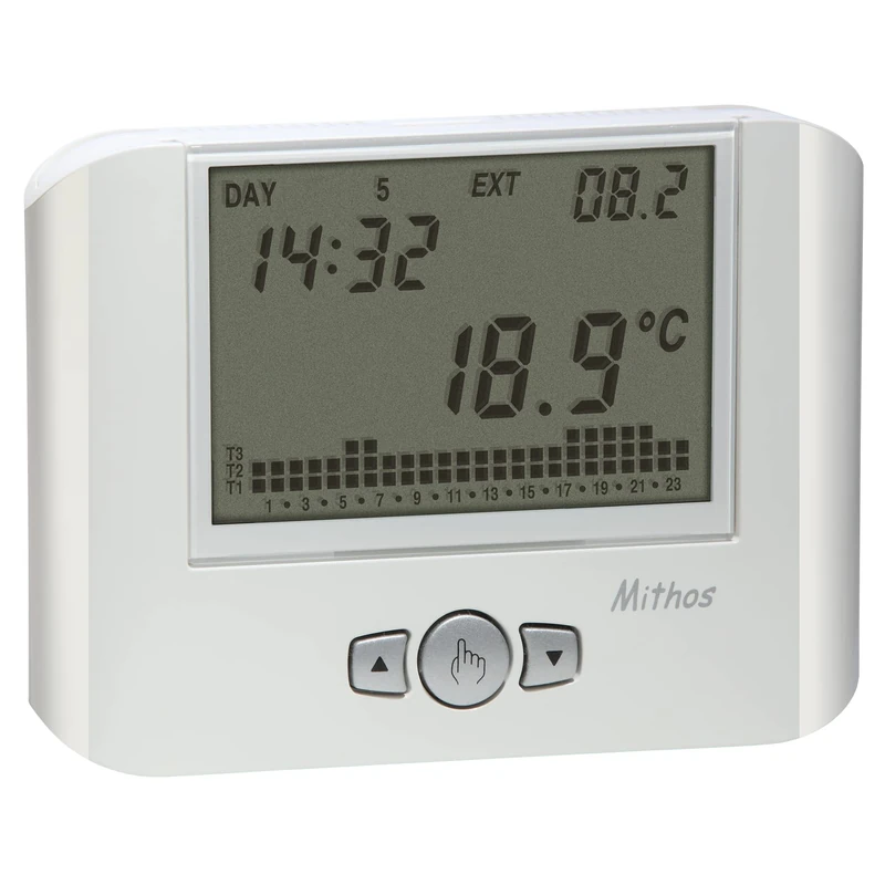 VEMER VE328100 Model MITHOS Bianco Weekly chronothermostat with Battery Supply. Wall-mounting. Color White