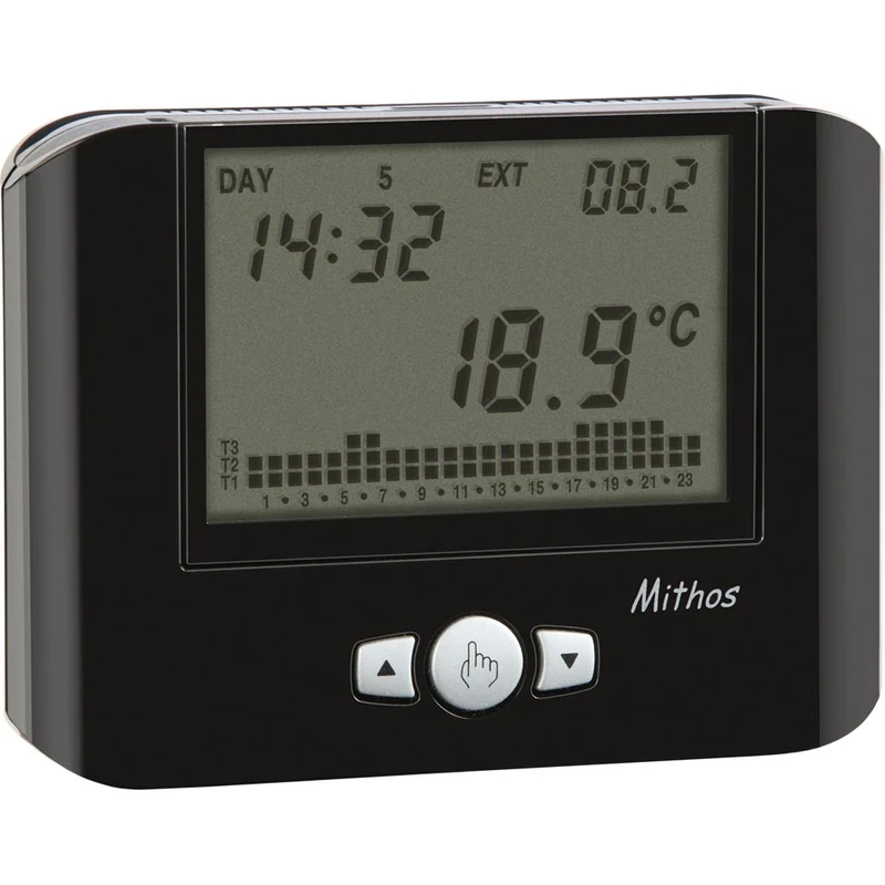 VEMER VE312500 Model MITHOS Nero Weekly chronothermostat with Battery Supply. Wall-mounting. Color Black